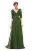 ColsBM Harper Garden Green Bridesmaid Dresses Half Backless Elbow Length Sleeve Mature Sweep Train A-line V-neck