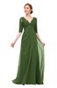 ColsBM Harper Garden Green Bridesmaid Dresses Half Backless Elbow Length Sleeve Mature Sweep Train A-line V-neck
