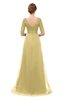 ColsBM Harper Gold Bridesmaid Dresses Half Backless Elbow Length Sleeve Mature Sweep Train A-line V-neck