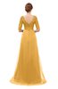 ColsBM Harper Golden Cream Bridesmaid Dresses Half Backless Elbow Length Sleeve Mature Sweep Train A-line V-neck
