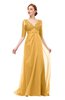 ColsBM Harper Golden Cream Bridesmaid Dresses Half Backless Elbow Length Sleeve Mature Sweep Train A-line V-neck