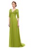 ColsBM Harper Green Oasis Bridesmaid Dresses Half Backless Elbow Length Sleeve Mature Sweep Train A-line V-neck