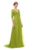 ColsBM Harper Green Oasis Bridesmaid Dresses Half Backless Elbow Length Sleeve Mature Sweep Train A-line V-neck