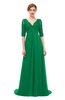 ColsBM Harper Green Bridesmaid Dresses Half Backless Elbow Length Sleeve Mature Sweep Train A-line V-neck