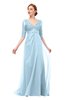 ColsBM Harper Ice Blue Bridesmaid Dresses Half Backless Elbow Length Sleeve Mature Sweep Train A-line V-neck