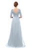 ColsBM Harper Illusion Blue Bridesmaid Dresses Half Backless Elbow Length Sleeve Mature Sweep Train A-line V-neck