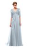 ColsBM Harper Illusion Blue Bridesmaid Dresses Half Backless Elbow Length Sleeve Mature Sweep Train A-line V-neck