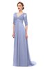 ColsBM Harper Lavender Bridesmaid Dresses Half Backless Elbow Length Sleeve Mature Sweep Train A-line V-neck