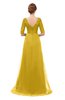 ColsBM Harper Lemon Curry Bridesmaid Dresses Half Backless Elbow Length Sleeve Mature Sweep Train A-line V-neck