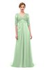 ColsBM Harper Light Green Bridesmaid Dresses Half Backless Elbow Length Sleeve Mature Sweep Train A-line V-neck