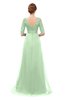 ColsBM Harper Light Green Bridesmaid Dresses Half Backless Elbow Length Sleeve Mature Sweep Train A-line V-neck