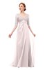 ColsBM Harper Light Pink Bridesmaid Dresses Half Backless Elbow Length Sleeve Mature Sweep Train A-line V-neck