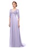 ColsBM Harper Light Purple Bridesmaid Dresses Half Backless Elbow Length Sleeve Mature Sweep Train A-line V-neck