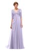 ColsBM Harper Light Purple Bridesmaid Dresses Half Backless Elbow Length Sleeve Mature Sweep Train A-line V-neck