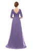 ColsBM Harper Lilac Bridesmaid Dresses Half Backless Elbow Length Sleeve Mature Sweep Train A-line V-neck