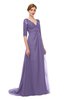 ColsBM Harper Lilac Bridesmaid Dresses Half Backless Elbow Length Sleeve Mature Sweep Train A-line V-neck