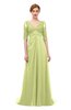 ColsBM Harper Lime Green Bridesmaid Dresses Half Backless Elbow Length Sleeve Mature Sweep Train A-line V-neck