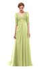 ColsBM Harper Lime Green Bridesmaid Dresses Half Backless Elbow Length Sleeve Mature Sweep Train A-line V-neck