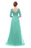 ColsBM Harper Mint Green Bridesmaid Dresses Half Backless Elbow Length Sleeve Mature Sweep Train A-line V-neck