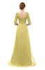 ColsBM Harper Misted Yellow Bridesmaid Dresses Half Backless Elbow Length Sleeve Mature Sweep Train A-line V-neck