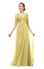ColsBM Harper Misted Yellow Bridesmaid Dresses Half Backless Elbow Length Sleeve Mature Sweep Train A-line V-neck