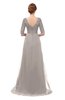 ColsBM Harper Mushroom Bridesmaid Dresses Half Backless Elbow Length Sleeve Mature Sweep Train A-line V-neck