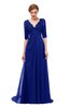 ColsBM Harper Nautical Blue Bridesmaid Dresses Half Backless Elbow Length Sleeve Mature Sweep Train A-line V-neck
