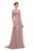 ColsBM Harper Nectar Pink Bridesmaid Dresses Half Backless Elbow Length Sleeve Mature Sweep Train A-line V-neck