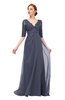 ColsBM Harper Nightshadow Blue Bridesmaid Dresses Half Backless Elbow Length Sleeve Mature Sweep Train A-line V-neck