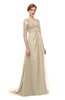 ColsBM Harper Novelle Peach Bridesmaid Dresses Half Backless Elbow Length Sleeve Mature Sweep Train A-line V-neck