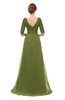 ColsBM Harper Olive Green Bridesmaid Dresses Half Backless Elbow Length Sleeve Mature Sweep Train A-line V-neck