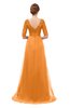ColsBM Harper Orange Bridesmaid Dresses Half Backless Elbow Length Sleeve Mature Sweep Train A-line V-neck