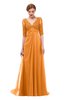 ColsBM Harper Orange Bridesmaid Dresses Half Backless Elbow Length Sleeve Mature Sweep Train A-line V-neck