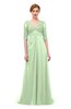 ColsBM Harper Pale Green Bridesmaid Dresses Half Backless Elbow Length Sleeve Mature Sweep Train A-line V-neck