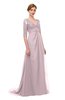 ColsBM Harper Pale Lilac Bridesmaid Dresses Half Backless Elbow Length Sleeve Mature Sweep Train A-line V-neck