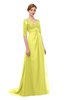 ColsBM Harper Pale Yellow Bridesmaid Dresses Half Backless Elbow Length Sleeve Mature Sweep Train A-line V-neck