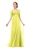 ColsBM Harper Pale Yellow Bridesmaid Dresses Half Backless Elbow Length Sleeve Mature Sweep Train A-line V-neck