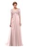 ColsBM Harper Pastel Pink Bridesmaid Dresses Half Backless Elbow Length Sleeve Mature Sweep Train A-line V-neck