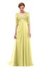 ColsBM Harper Pastel Yellow Bridesmaid Dresses Half Backless Elbow Length Sleeve Mature Sweep Train A-line V-neck