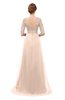 ColsBM Harper Peach Puree Bridesmaid Dresses Half Backless Elbow Length Sleeve Mature Sweep Train A-line V-neck