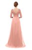 ColsBM Harper Peach Bridesmaid Dresses Half Backless Elbow Length Sleeve Mature Sweep Train A-line V-neck