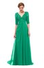 ColsBM Harper Pepper Green Bridesmaid Dresses Half Backless Elbow Length Sleeve Mature Sweep Train A-line V-neck