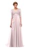 ColsBM Harper Petal Pink Bridesmaid Dresses Half Backless Elbow Length Sleeve Mature Sweep Train A-line V-neck