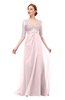 ColsBM Harper Petal Pink Bridesmaid Dresses Half Backless Elbow Length Sleeve Mature Sweep Train A-line V-neck