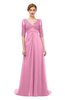 ColsBM Harper Pink Bridesmaid Dresses Half Backless Elbow Length Sleeve Mature Sweep Train A-line V-neck
