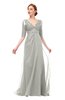 ColsBM Harper Platinum Bridesmaid Dresses Half Backless Elbow Length Sleeve Mature Sweep Train A-line V-neck
