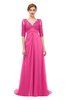 ColsBM Harper Rose Pink Bridesmaid Dresses Half Backless Elbow Length Sleeve Mature Sweep Train A-line V-neck
