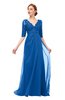 ColsBM Harper Royal Blue Bridesmaid Dresses Half Backless Elbow Length Sleeve Mature Sweep Train A-line V-neck