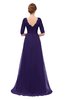 ColsBM Harper Royal Purple Bridesmaid Dresses Half Backless Elbow Length Sleeve Mature Sweep Train A-line V-neck