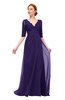 ColsBM Harper Royal Purple Bridesmaid Dresses Half Backless Elbow Length Sleeve Mature Sweep Train A-line V-neck